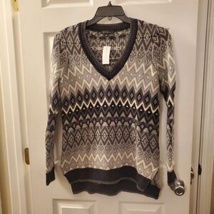 Ann Taylor Fair Isle Sweater Sz S Lng Slv Pullover Wool Cashmere VNeck Tunic NWT